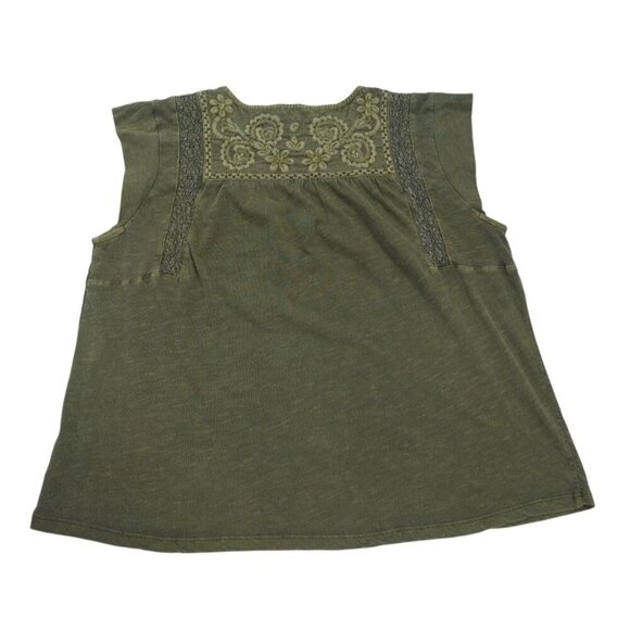 Lucky Brand Green Embroidered Sleeveless Top S/P Lightweight Boho Style, NWOT - Picture 2 of 7